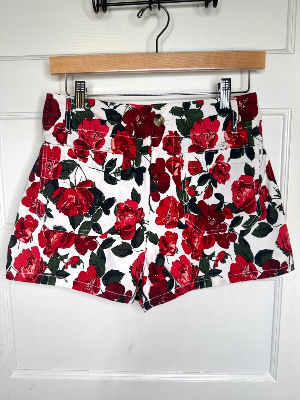 Anthropologie Maeve Colette Shorts in Red Roses Print - Size 28